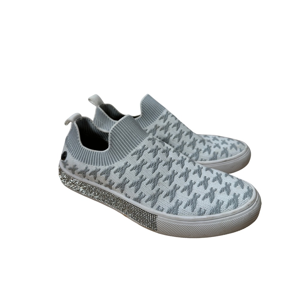 Bernie Mev New York Grey Houndstooth Rhinestone Comfort Slip On Sneakers 38
